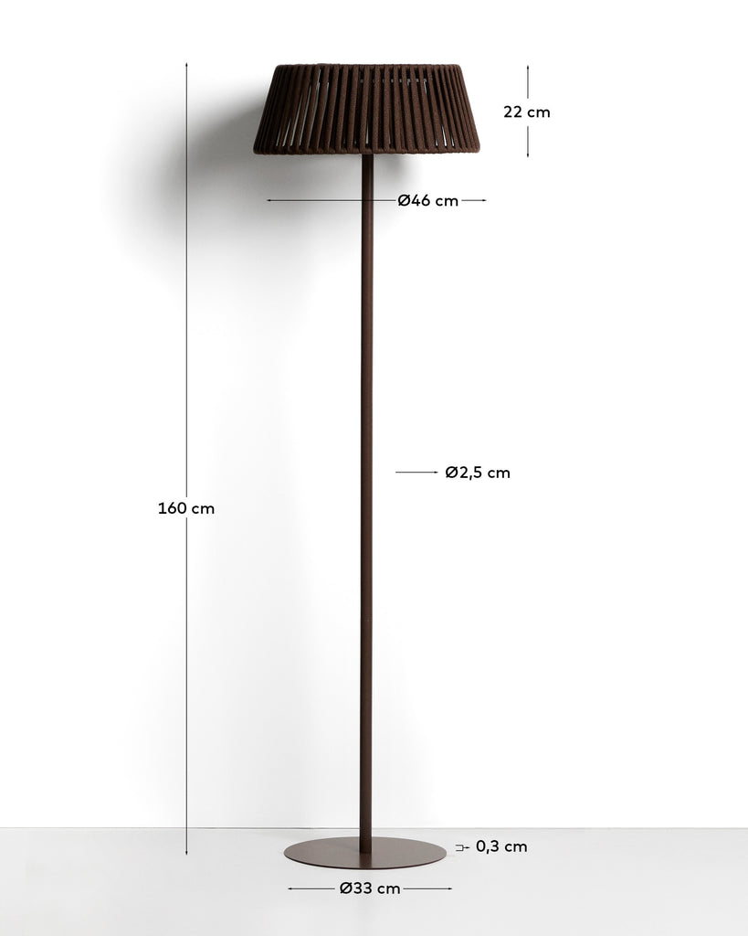 Lampadaire solaire d’extérieur Aldet en corde plate et pied en métal marron Ø 46 cm