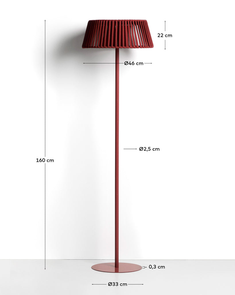 Lampadaire solaire d’extérieur Aldet en corde plate et pied en métal terracotta Ø 46 cm
