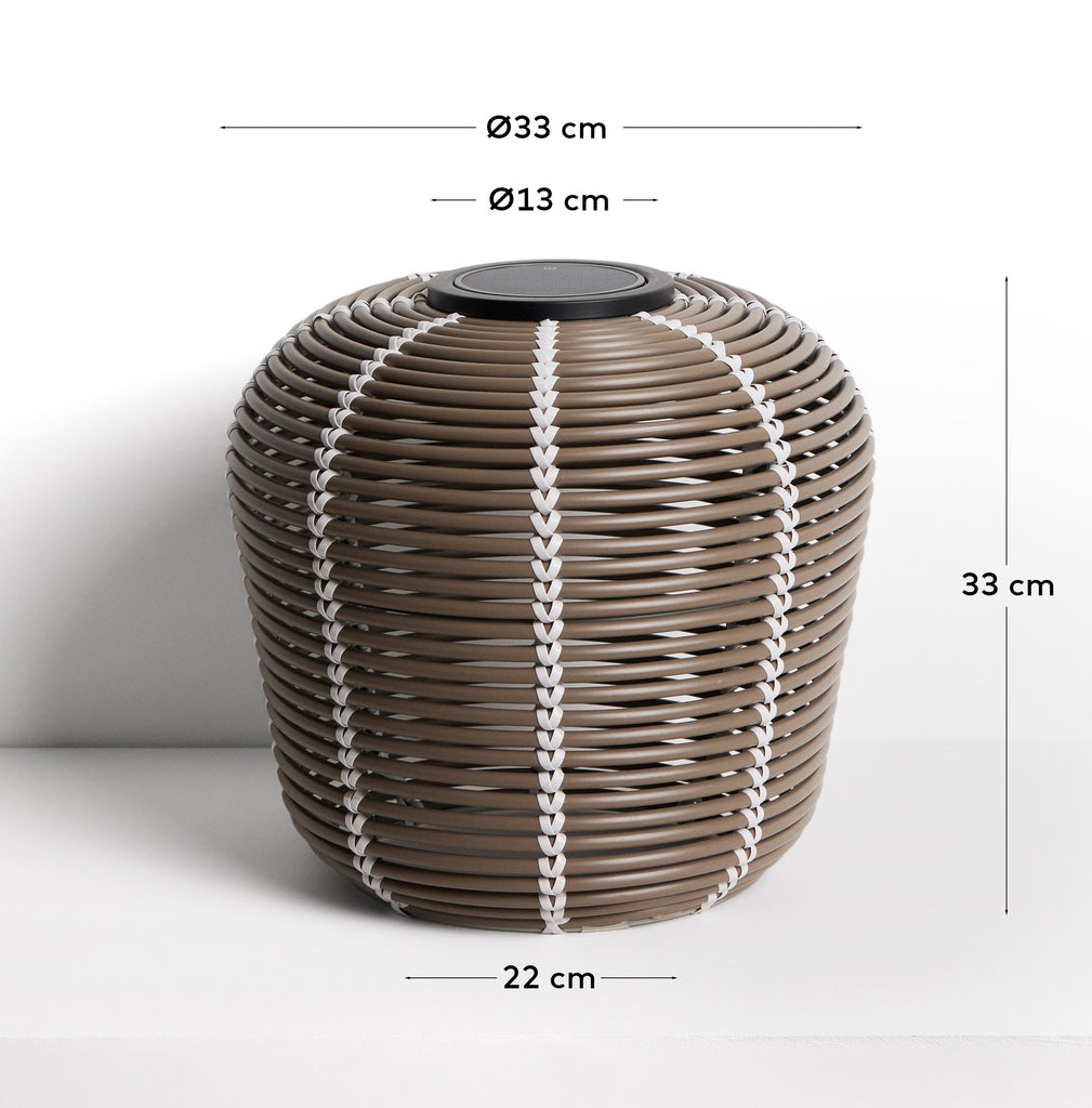 Lampe de table solaire d’extérieur Garoina LED en rotin synthétique taupe Ø 35 cm
