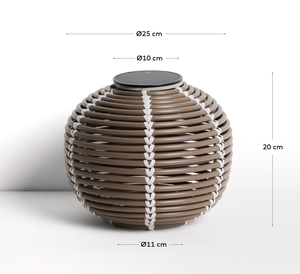 Lampe de table solaire d’extérieur Garoina LED en rotin synthétique taupe Ø 25 cm