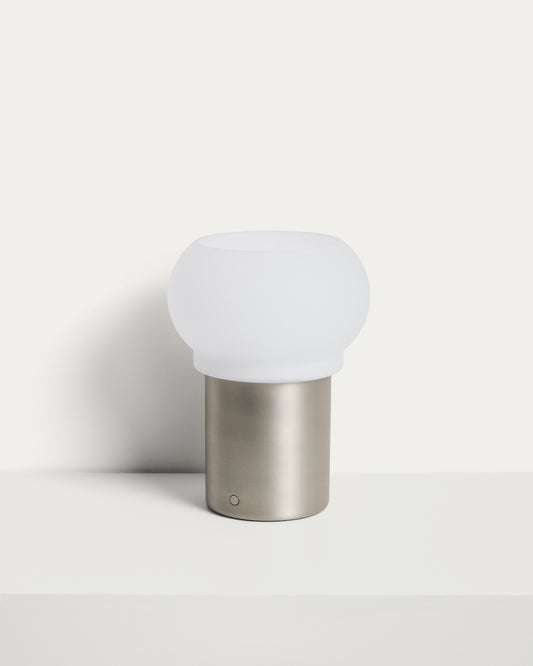 Lampe de table portable LED Leruna en verre dépoli et métal avec finition galvanisée Ø 20 cm