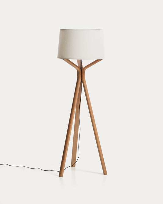Lampadaire Ubira en bois de frêne et abat-jour en lin