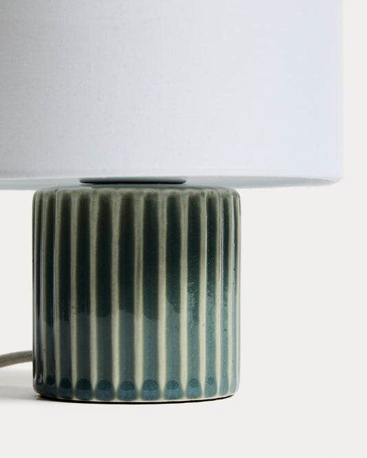Lampe de table Eshe en céramique avec finition verte et blanche avec adaptateur UK