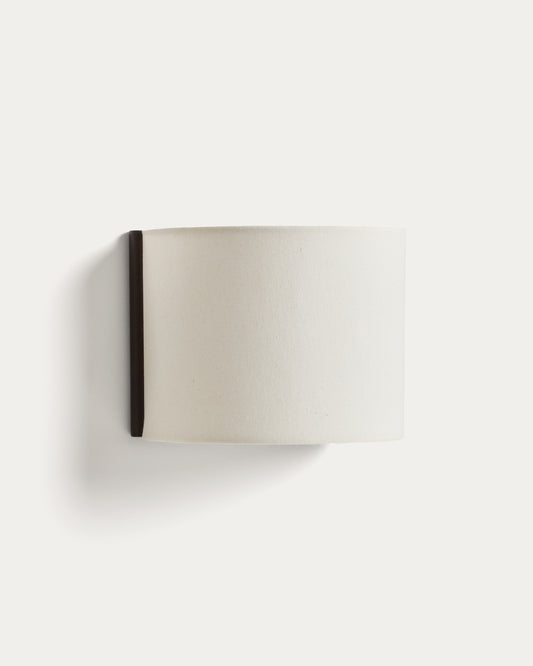 Applique murale Umbran en bois d’hévéa marron foncé et lin beige