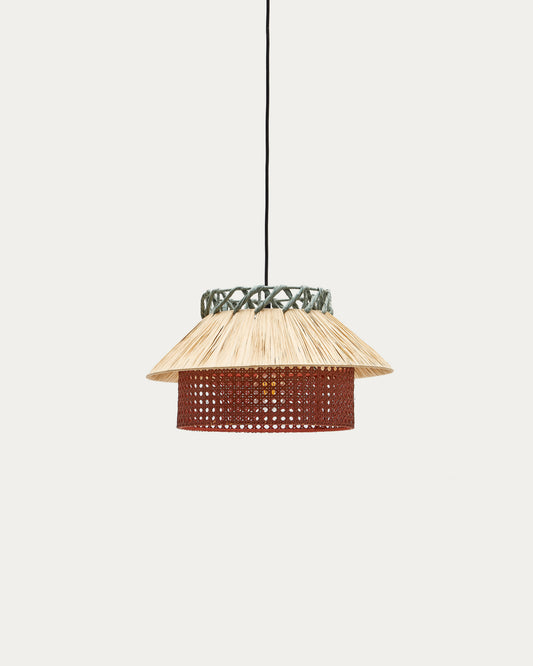 Plafonnier Pulmi en raphia naturel, terracotta et bleu Ø 40 cm