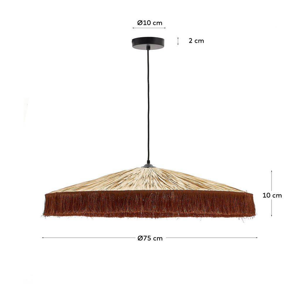Plafonnier Pollensa en raphia naturel et franges terracotta Ø 75 cm