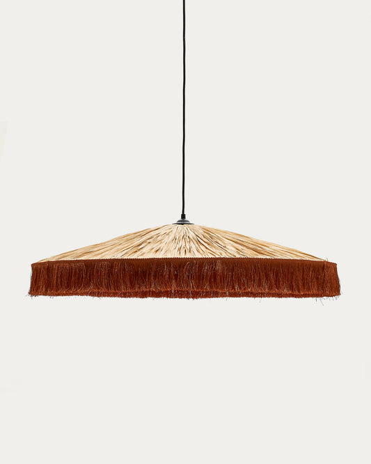 Plafonnier Pollensa en raphia naturel et franges terracotta Ø 75 cm