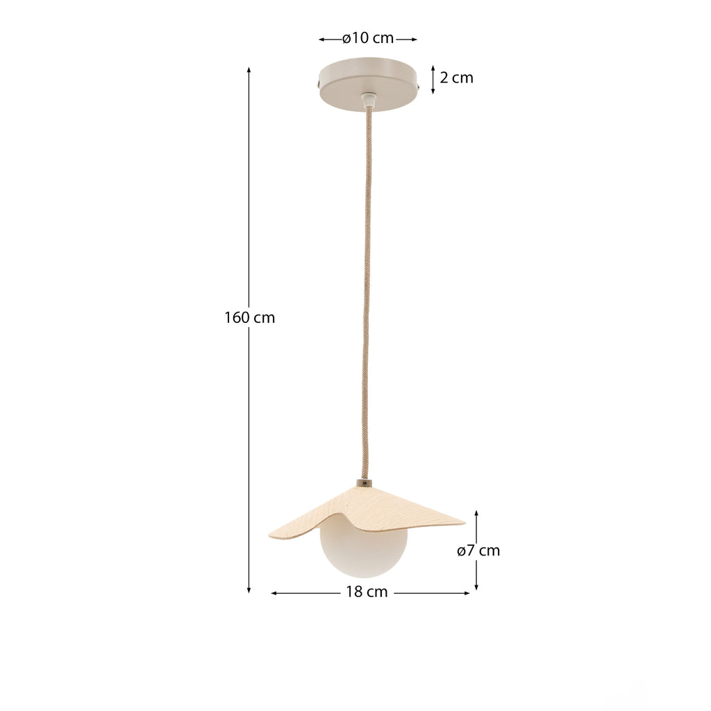 Suspension Wilara en placage de chêne avec 1 boule en verre fumé blanc