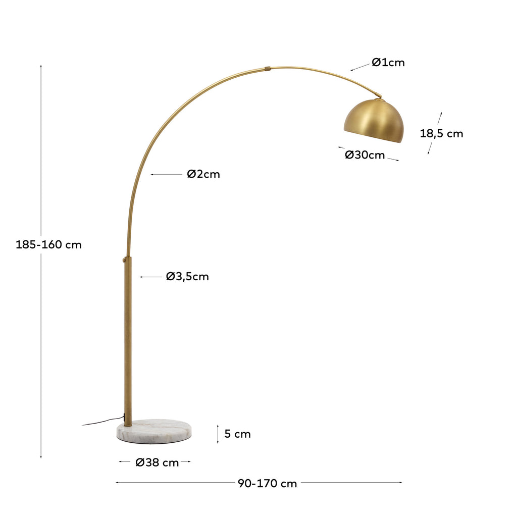 Lampadaire Madali en métal avec finition laiton et marbre blanc