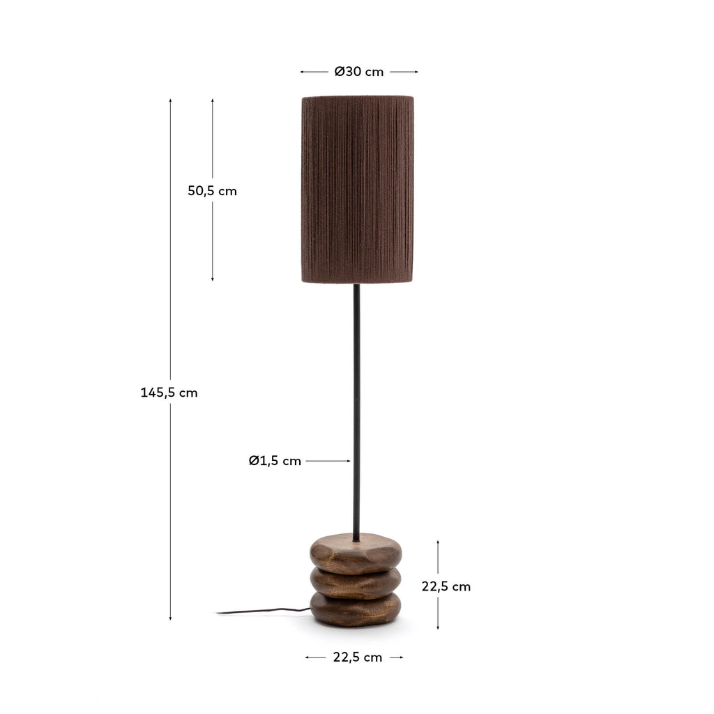 Lampadaire Kor en bois d’acacia finition foncée et jute
