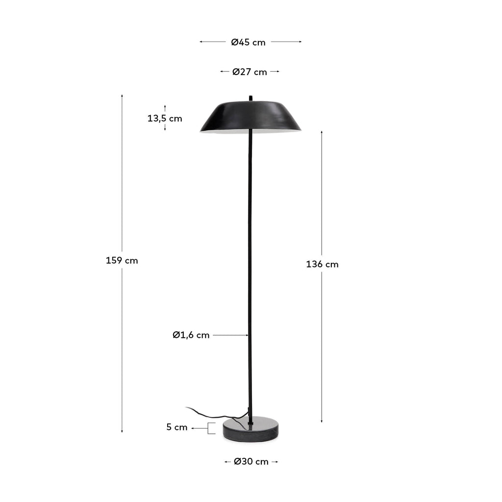Lampadaire Sayra en marbre noir et métal peint noir