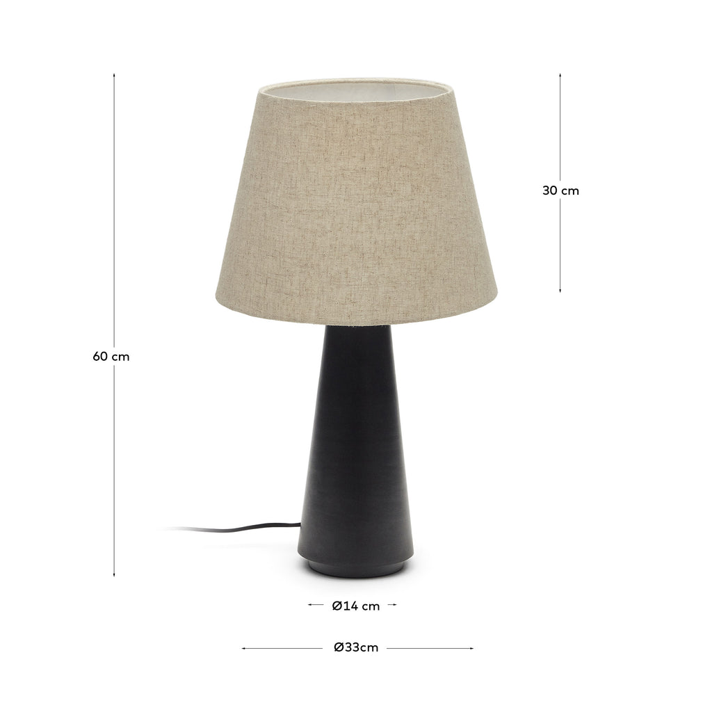 Lampe de table Torrent en métal peint noir et abat-jour en lin