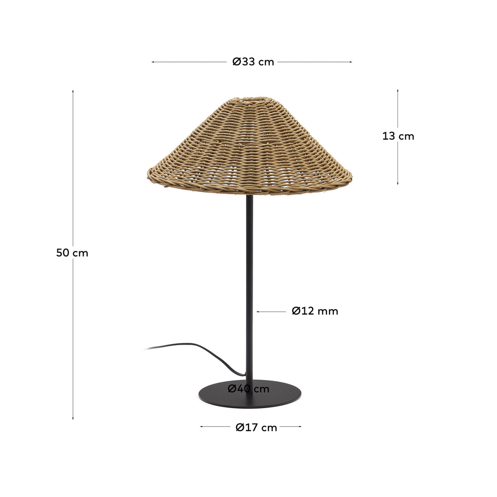 Lampe de table Urania en rotin et métal avec finition peinture noire