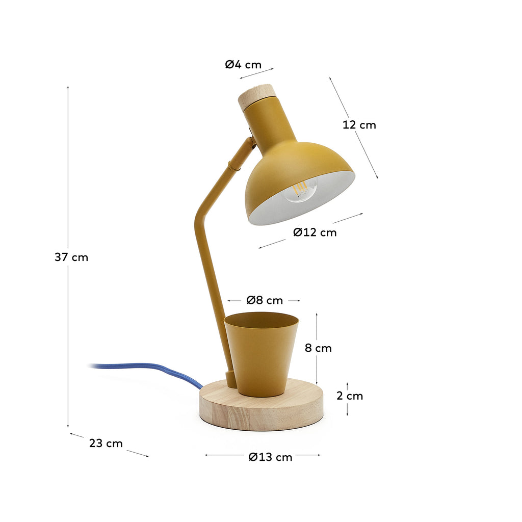 Lampe de bureau Katia en bois et métal moutarde