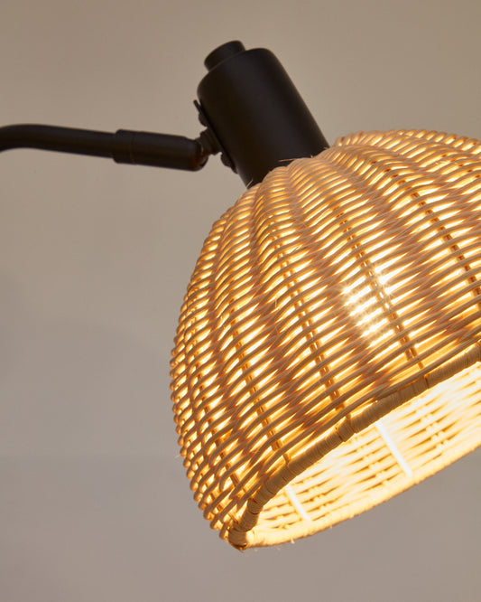 Lampe de table Damila en métal noir et  rotin