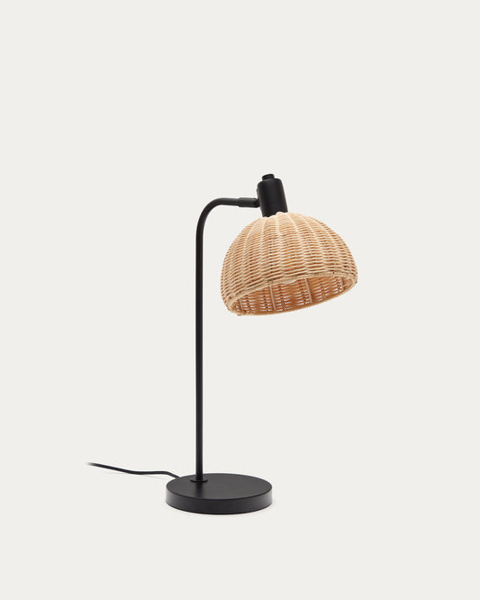 Lampe de table Damila en métal noir et  rotin