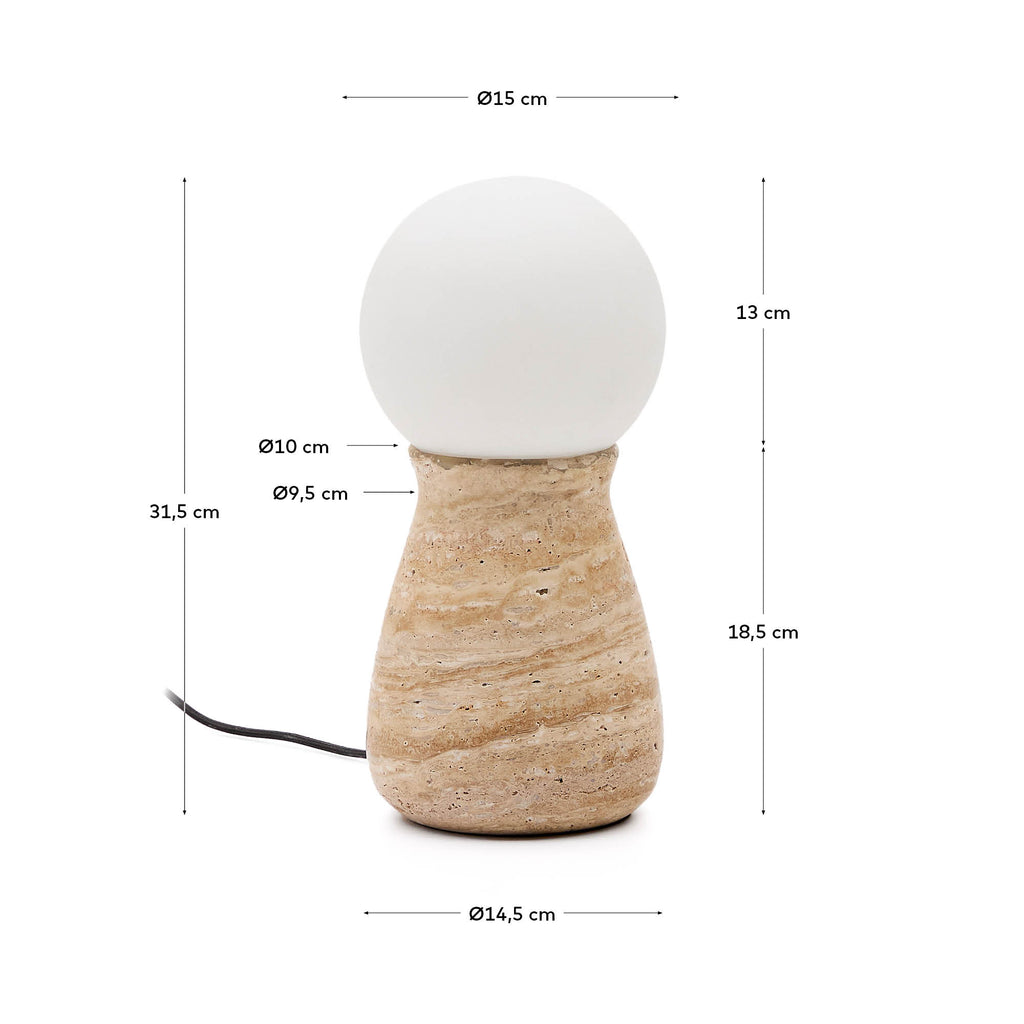 Lampe de table Okeni en travertin et verre