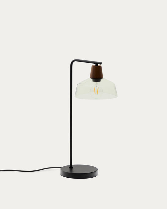 Lampe de table avec pied Silex en métal et verre vert