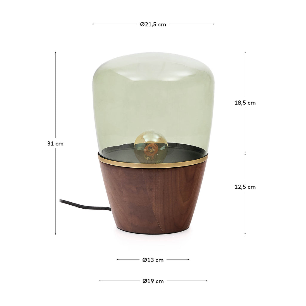 Lampe de table Silex en placage de noyer et verre vert