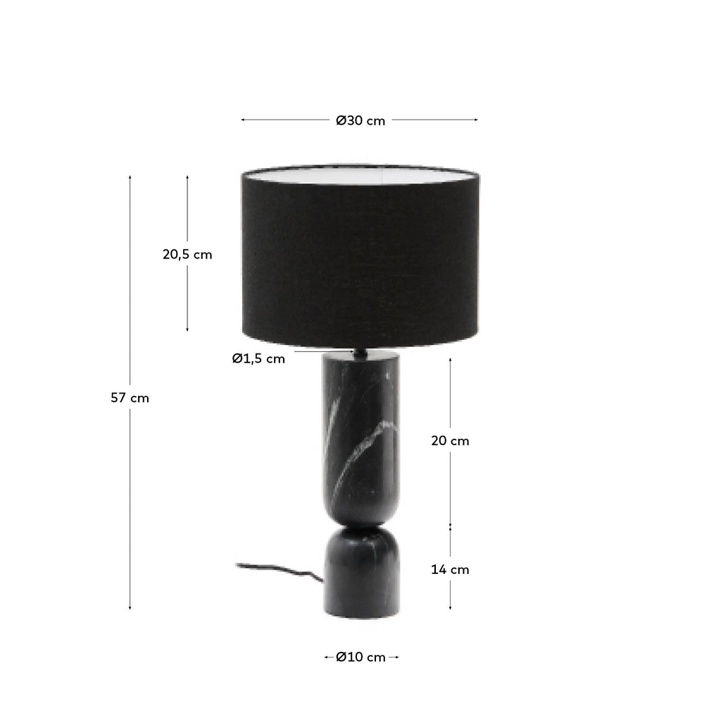 Lampe de table Vex en marbre noir et abat-jour en lin noir.