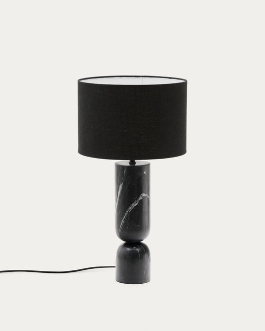 Lampe de table Vex en marbre noir et abat-jour en lin noir.