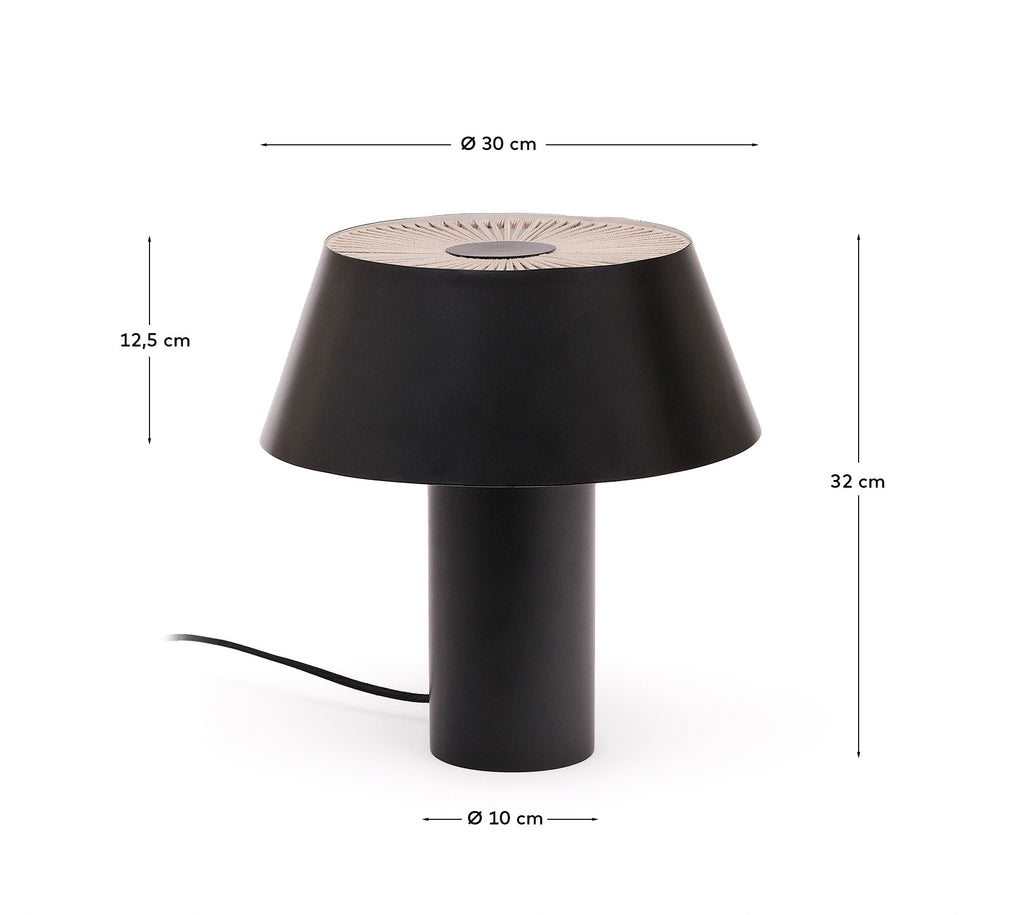 Lampe de table Ancare en métal noir et corde beige