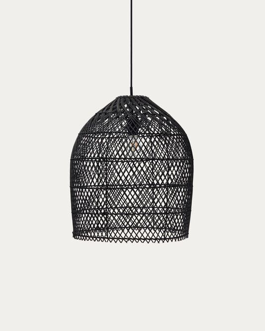Abat-jour pour suspension Domitila en rotin avec finition peinture noire Ø 44 cm