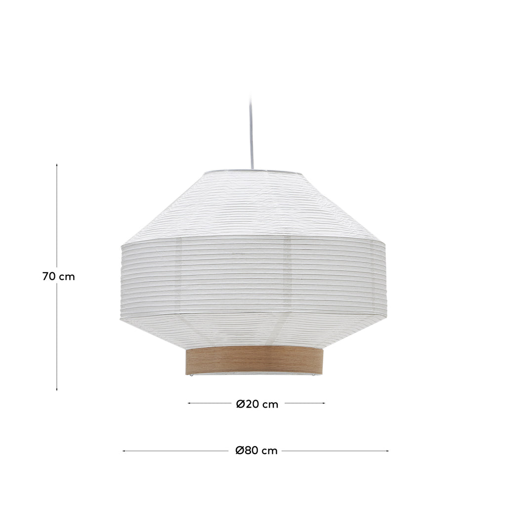 Abat-jour pour suspension Hila en papier blanc et placage en bois naturel Ø 80 cm