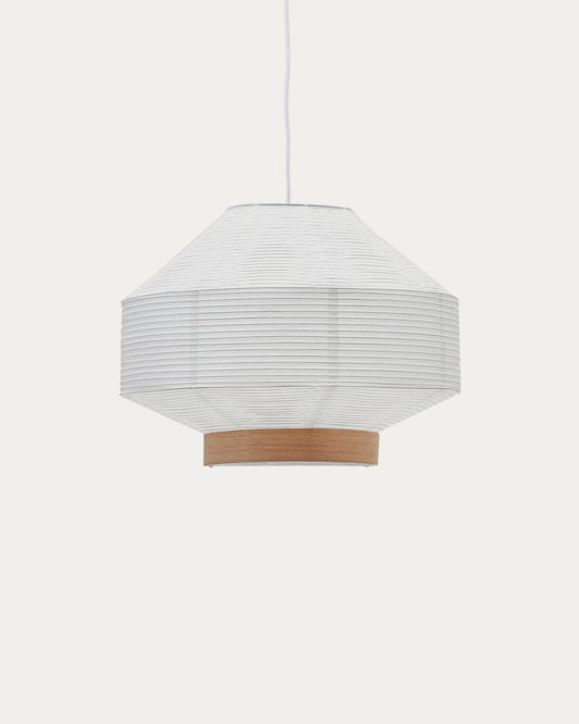Abat-jour pour plafonnier Hila en papier blanc et placage en bois naturel Ø 55 cm