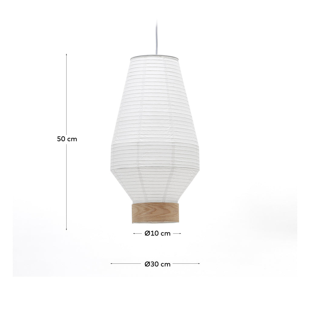 Abat-jour pour plafonnier Hila en papier blanc et placage en bois naturel Ø 30 cm