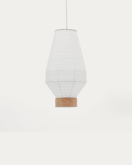 Abat-jour pour plafonnier Hila en papier blanc et placage en bois naturel Ø 30 cm