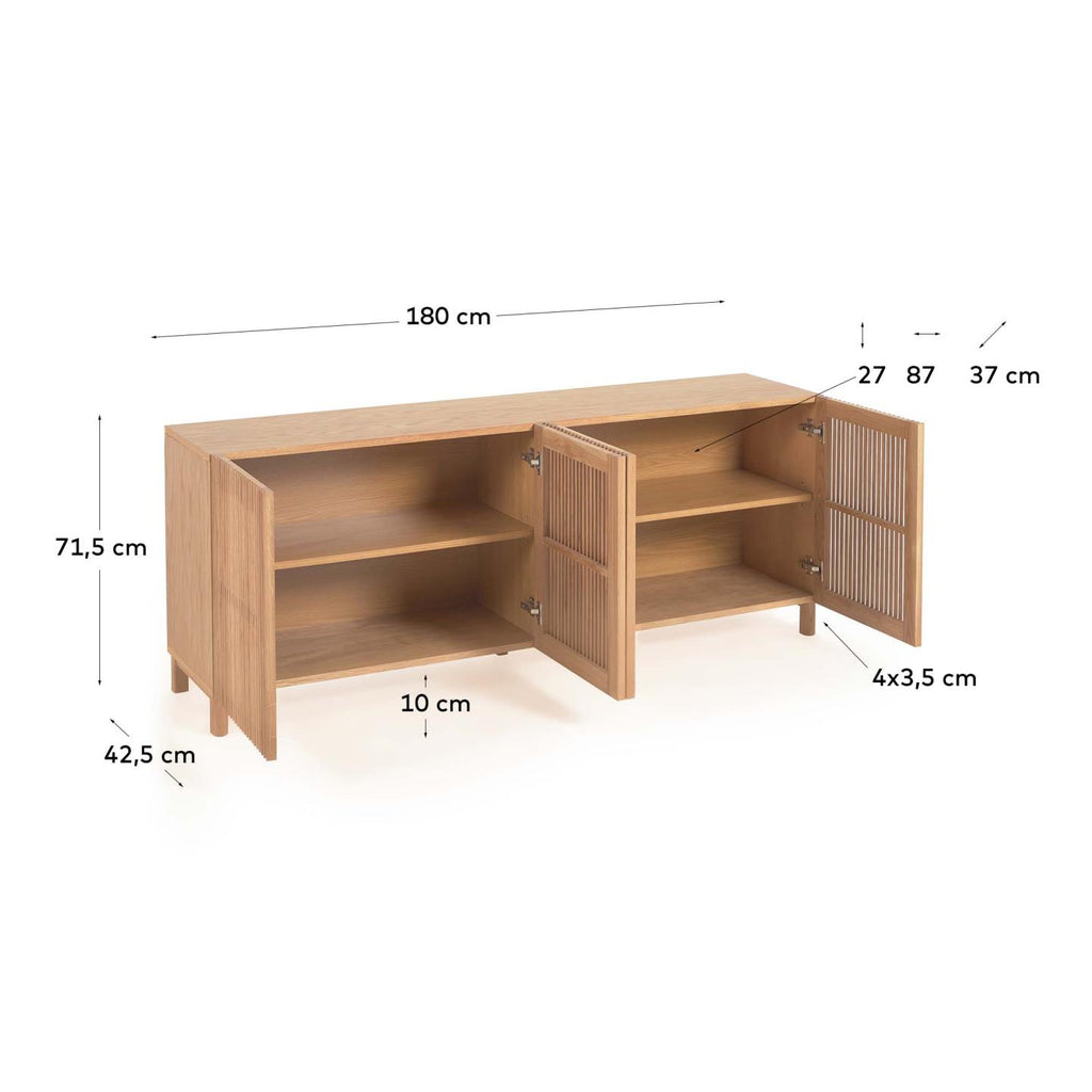 Buffet Beyla 4 portes en bois de frêne et placage de chêne 180 x 71,5 cm FSC 100 %