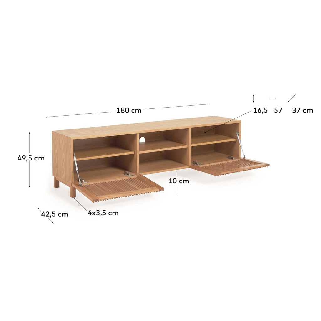 Meuble TV Beyla 2 portes en bois de frêne et placage de chêne 180 x 49,5 cm FSC 100 %