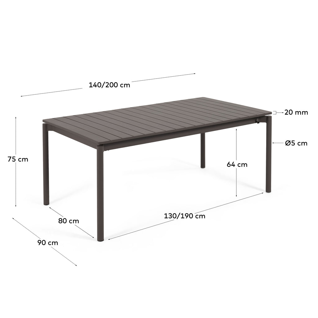 Table de jardin extensible Zaltana en aluminium gris foncé mat 140 (200) x 90 cm