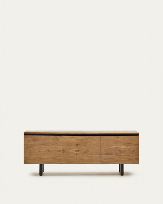 Meuble TV Uxue 3 portes en bois d'acacia finition naturelle 150 x 58 cm