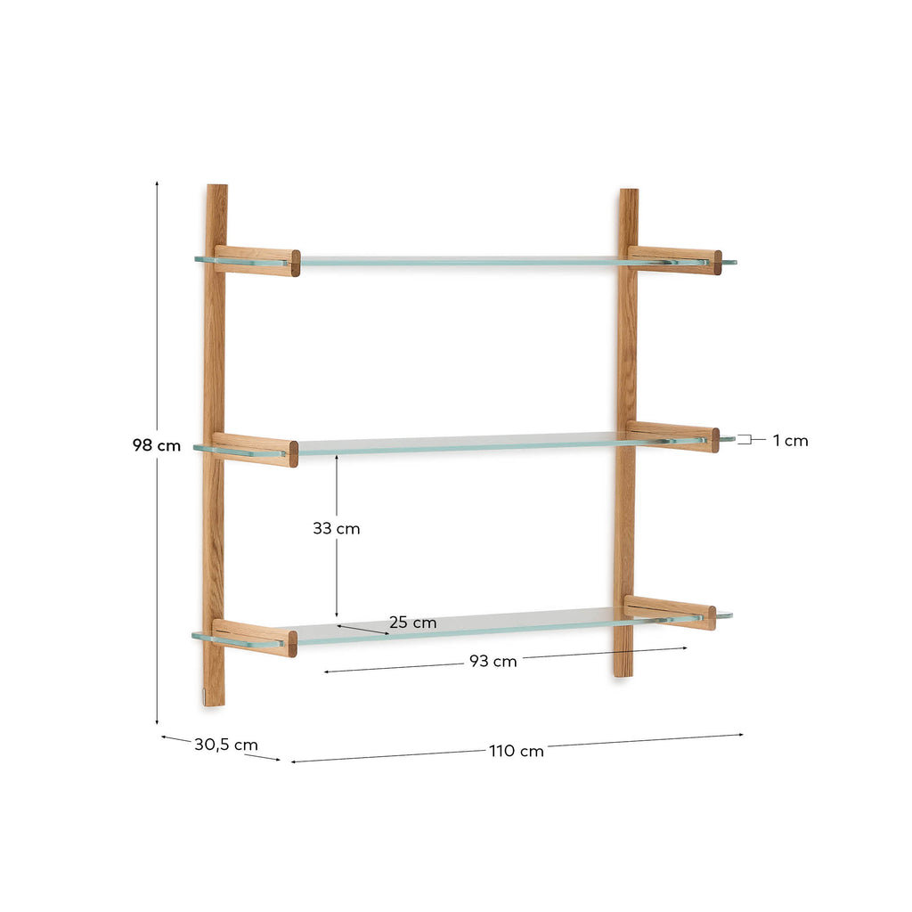 Étagère modulable Sitra 3 tablettes en verre et bois de chêne 110 cm FSC Mix Credit