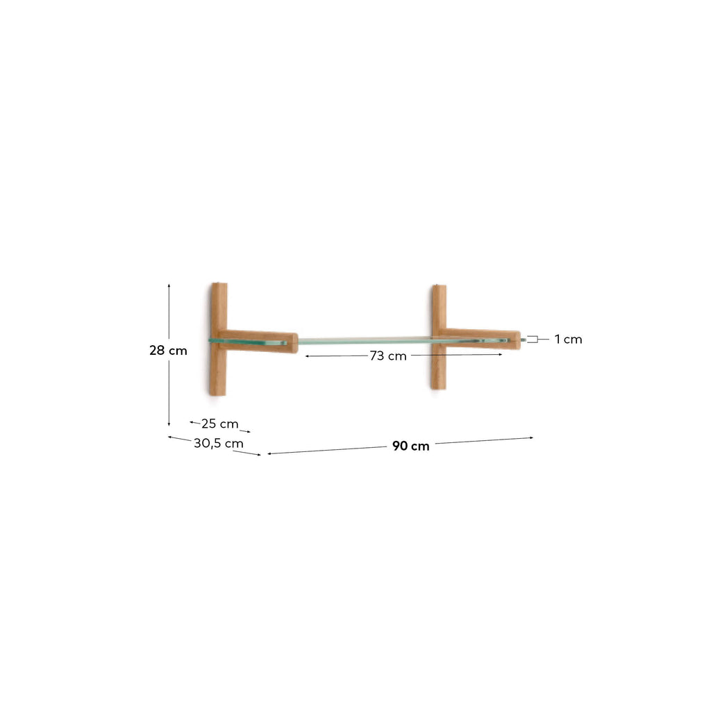 Étagère modulable Sitra 1 tablette en verre et bois de chêne 90 cm FSC Mix Credit