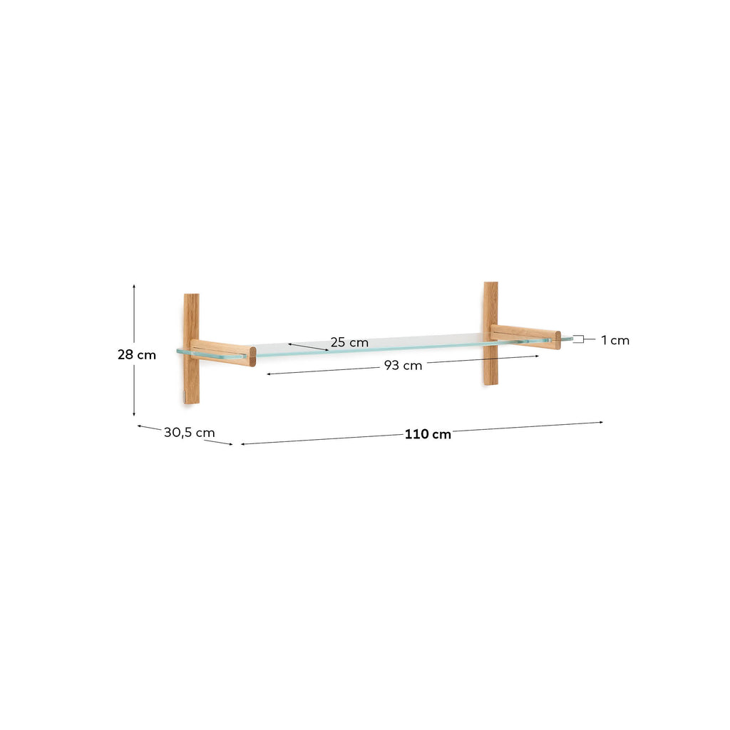 Étagère modulable Sitra 1 tablette en verre et bois de chêne 110 cm FSC Mix Credit