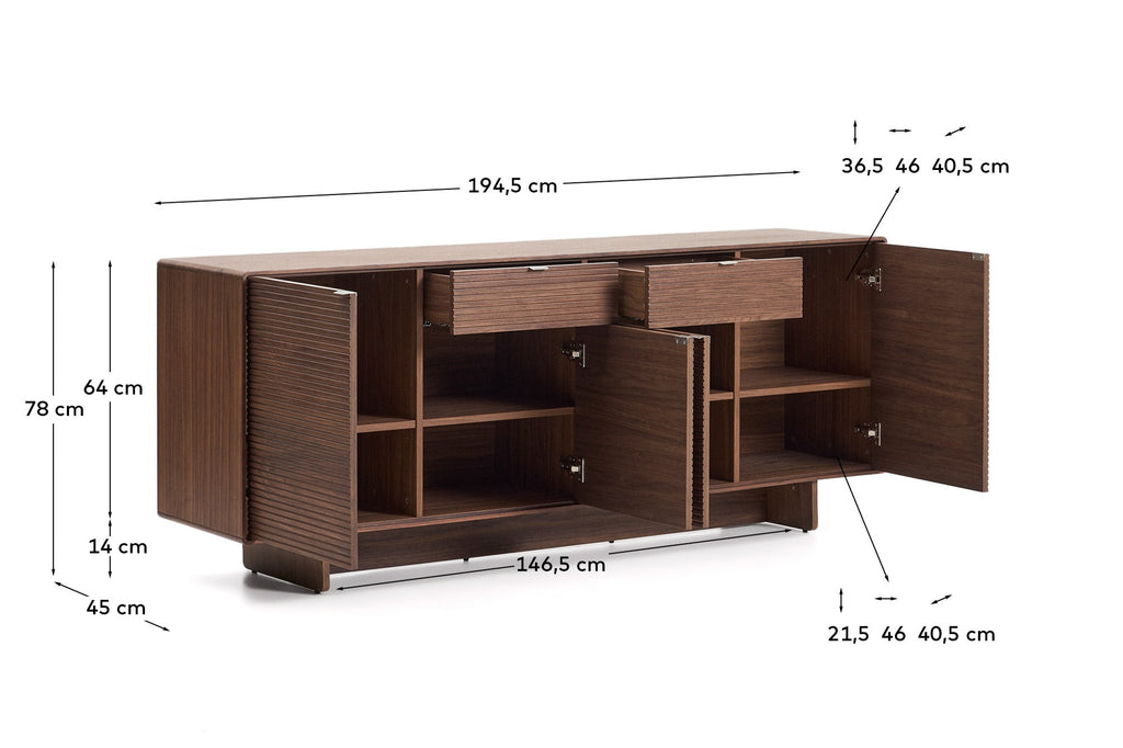 Buffet Norlen 4 portes et 2 tiroirs en placage de noyer FSC Mix Credit 194,5 x 78 cm