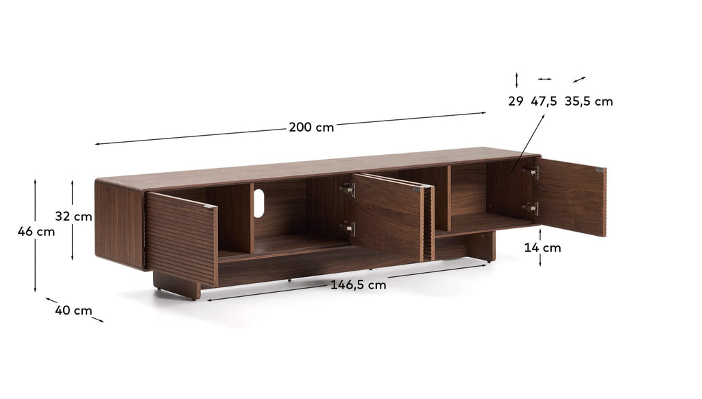 Meuble TV Norlen 4 portes en placage de noyer FSC Mix Credit 200 x 46 cm