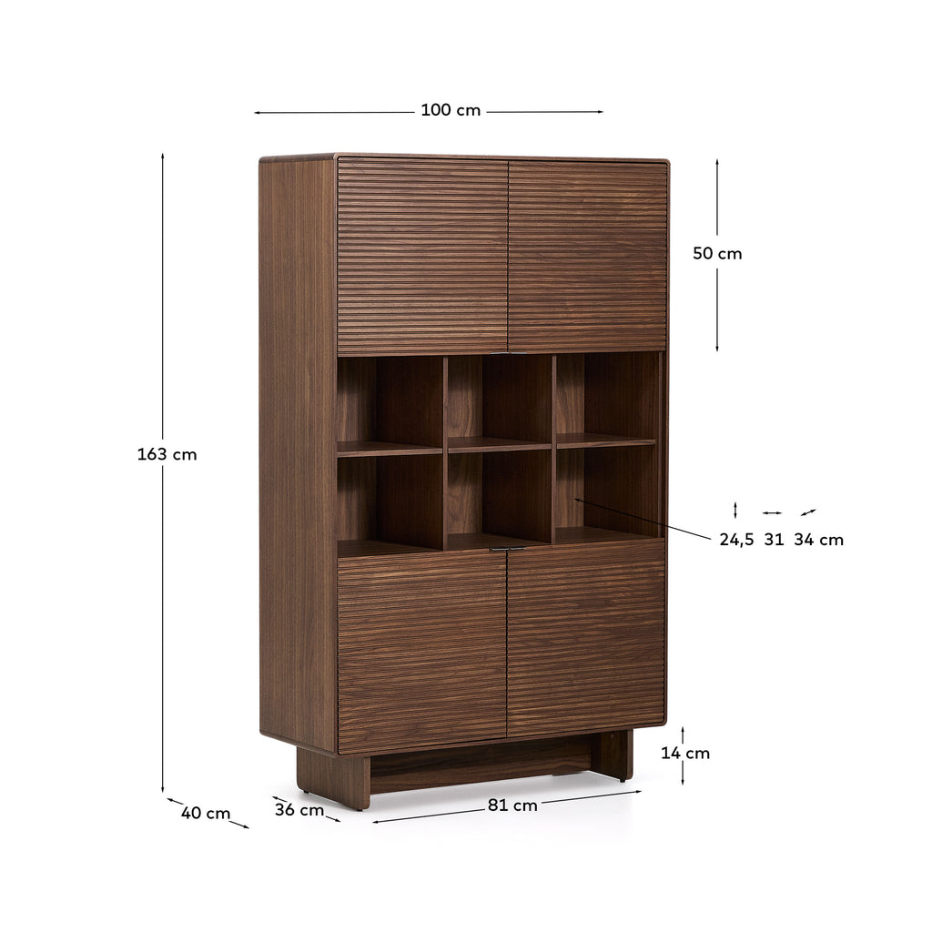 Buffet haut Norlen 4 portes en placage de noyer FSC Mix Credit 100 x 163 cm