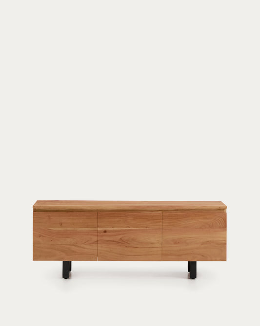 Meuble TV Uxue 3 portes en bois d’acacia avec finition blanchie 150 x 58 cm