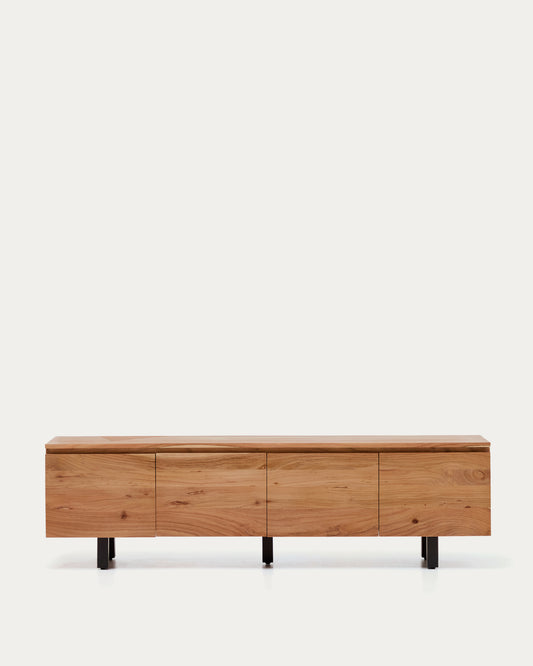 Meuble TV Uxue 4 portes en bois d’acacia avec finition blanchie 200 x 58 cm