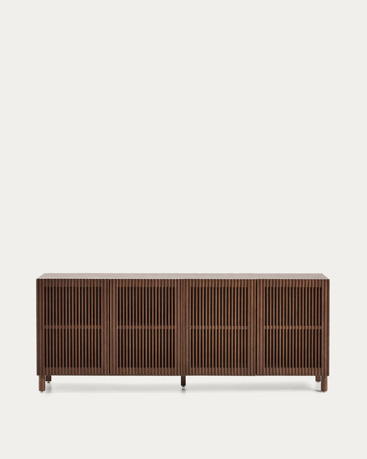 Buffet Beyla à 4 portes en placage et bois massif de frêne avec finition ton noyer 180 x 71,5 cm FSC 100%