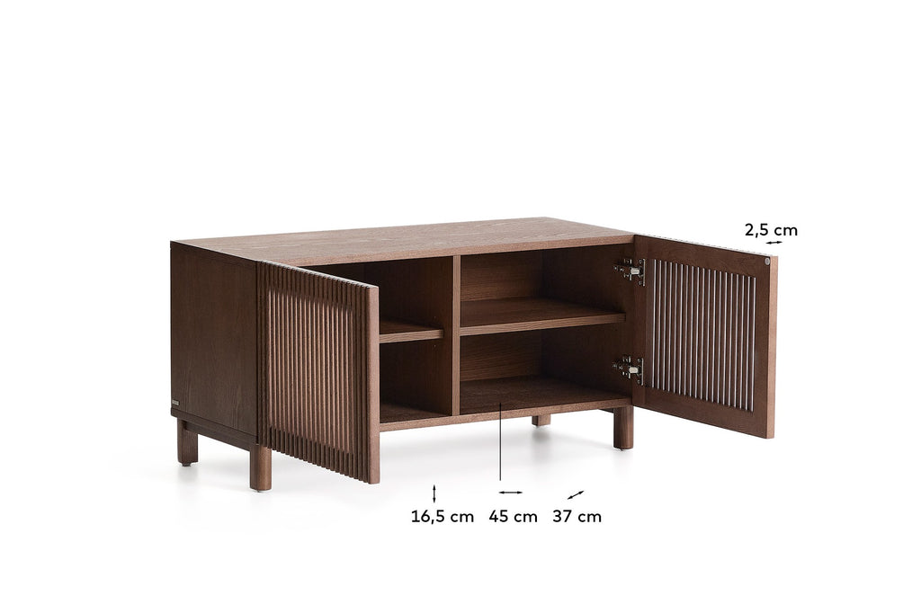 Meuble à chaussures Beyla à 2 portes en placage et bois massif de frêne avec finition ton noyer 98,5 cm FSC 100%