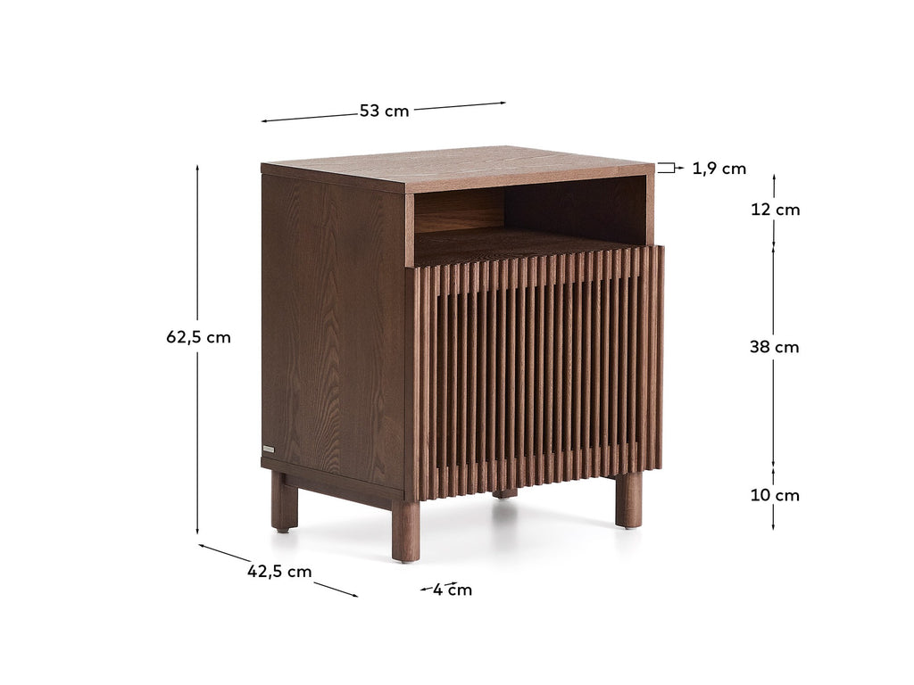 Table de nuit Beyla en placage et bois de frêne avec finition ton noyer 53 x 62,5 cm FSC 100 %