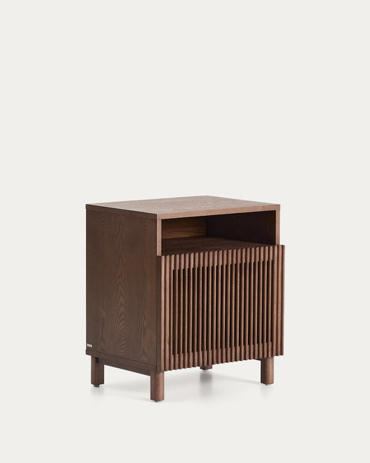 Table de nuit Beyla en placage et bois de frêne avec finition ton noyer 53 x 62,5 cm FSC 100 %