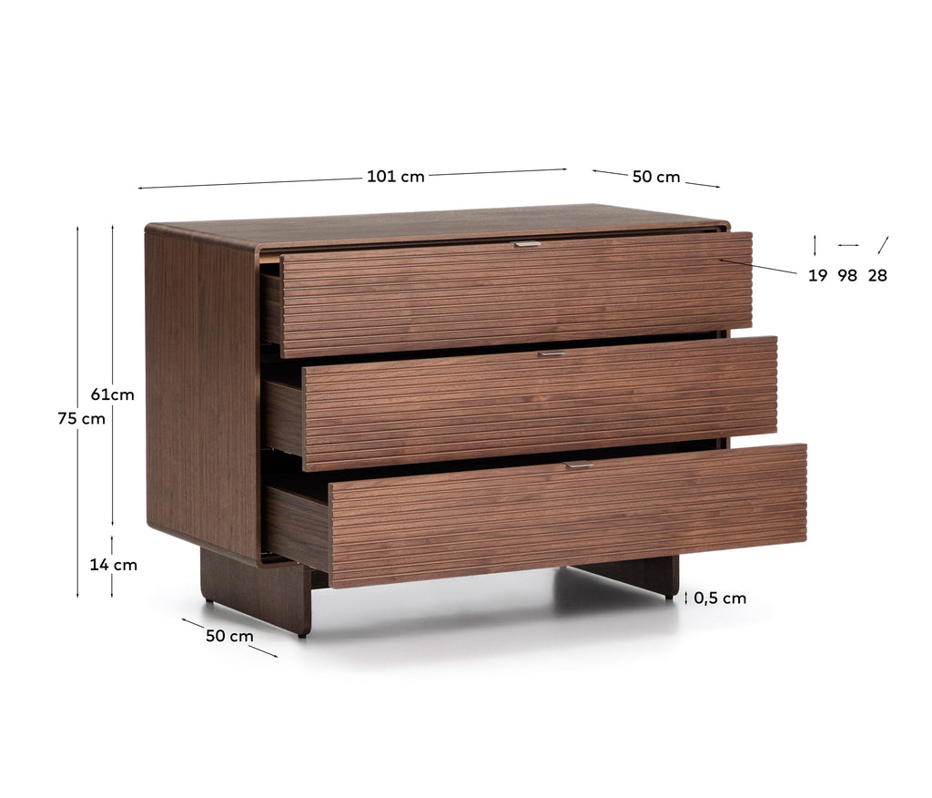 Commode Norlen 3 tiroirs en placage de noyer FSC Mix Credit 101 x 75 cm