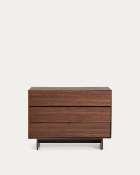 Commode Norlen 3 tiroirs en placage de noyer FSC Mix Credit 101 x 75 cm