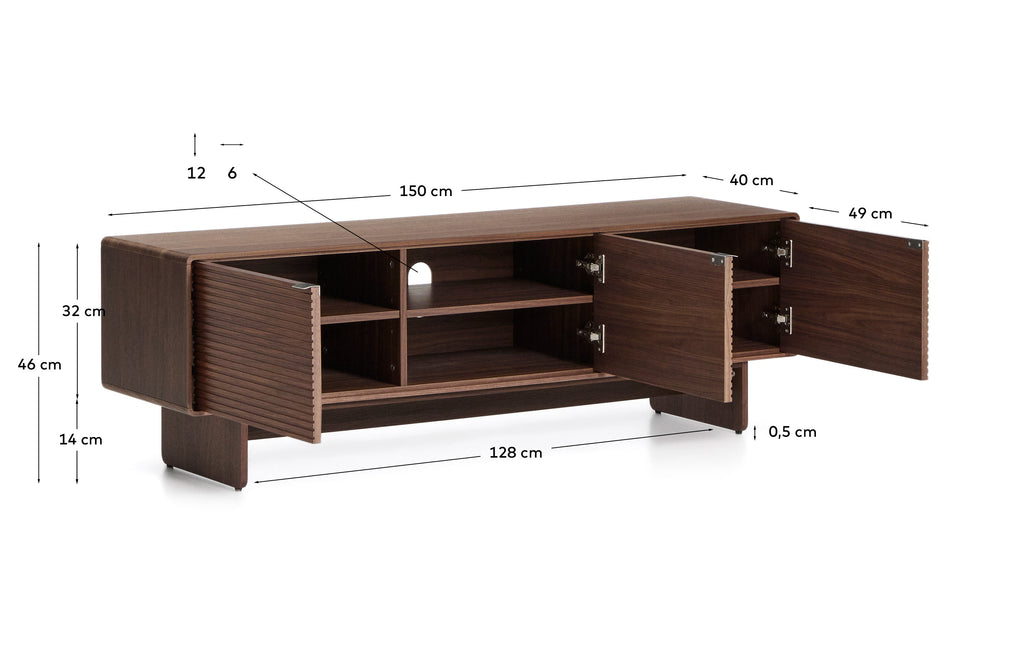 Meuble TV Norlen 3 portes en placage de noyer FSC Mix Credit 150 x 46 cm
